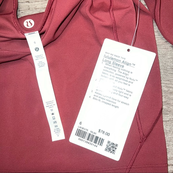 NWT Lululemon Align Long Sleeve Shirt Mulled Wine size 6 MLWI - Picture 6 of 7